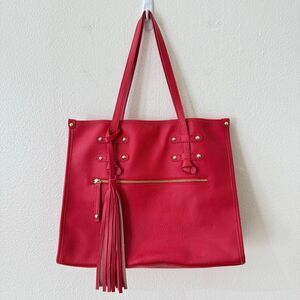 Laggo Women's 100% Pebble Leather Red Shoulder Bag Purse Tassle